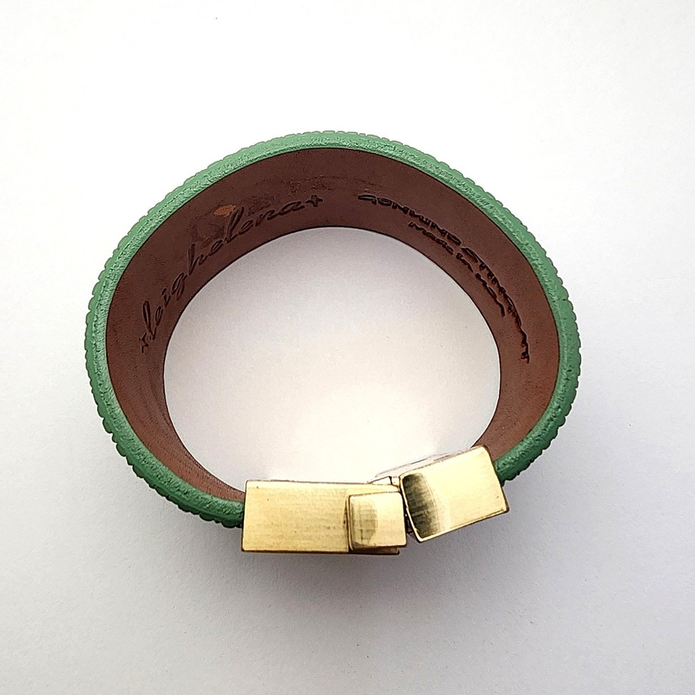 Leighelena Wide Jigsaw Cuff Bracelets—Genuine Stingray Avocado Green - Picture 10 of 16